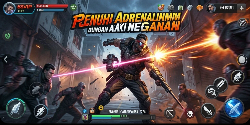 Screenshot utama 6SVIP menampilkan aksi menegangkan di pertempuran.