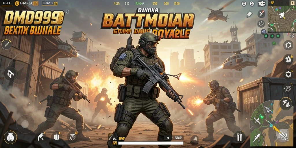 Tangkapan layar DMD999 menampilkan aksi intens dalam pertempuran Battle Royale.