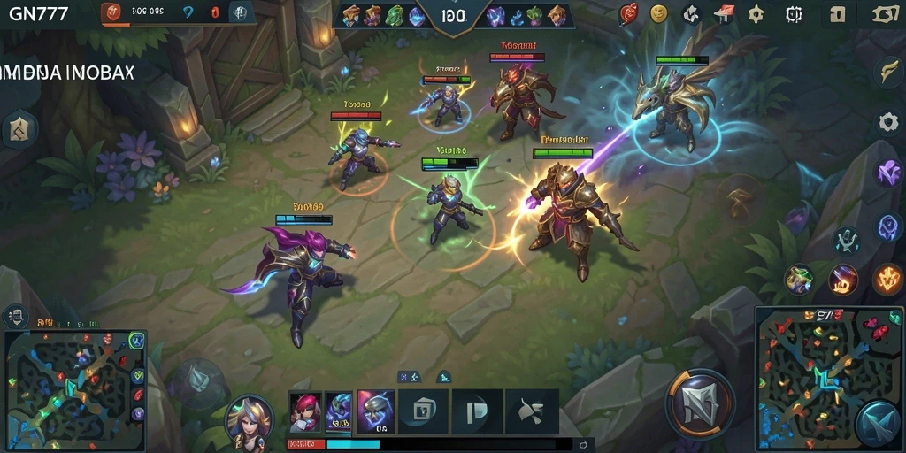 Tampilan gameplay seru dalam pertempuran MOBA GN777.