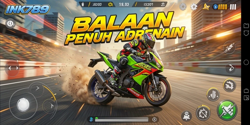 Gameplay INK789 yang menegangkan dan seru saat balapan motor.