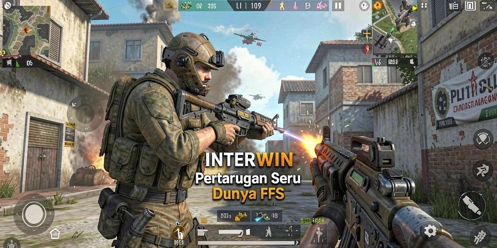 Gambar menunjukkan aksi gameplay seru dari INTERWIN dalam pertempuran FPS.