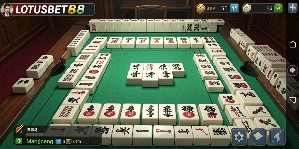 Tampilan gameplay menarik dari LOTUSBET88 dengan suasana Mahjong.