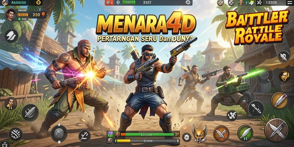 Screenshot MENARA4D menampilkan aksi seru dalam laga Battle Royale.