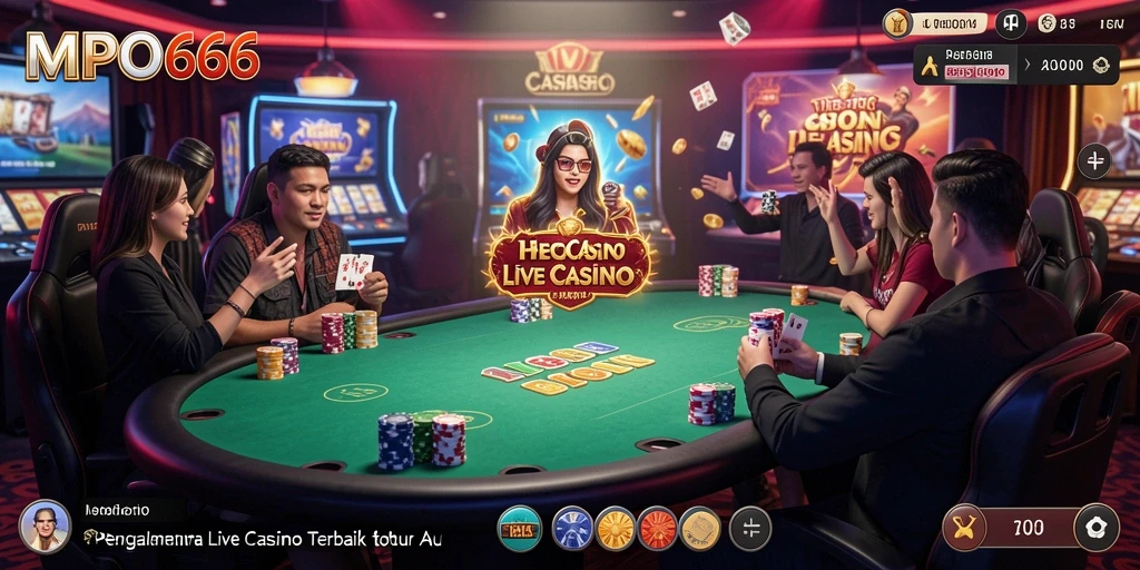 Screenshot gameplay MPO666 menampilkan dealer langsung dan suasana permainan yang mendebarkan.