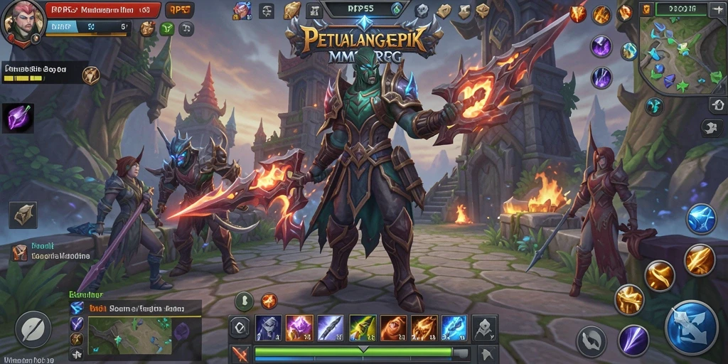 Screenshot menampilkan pertempuran seru dalam RP55 dengan berbagai karakter dan monster.