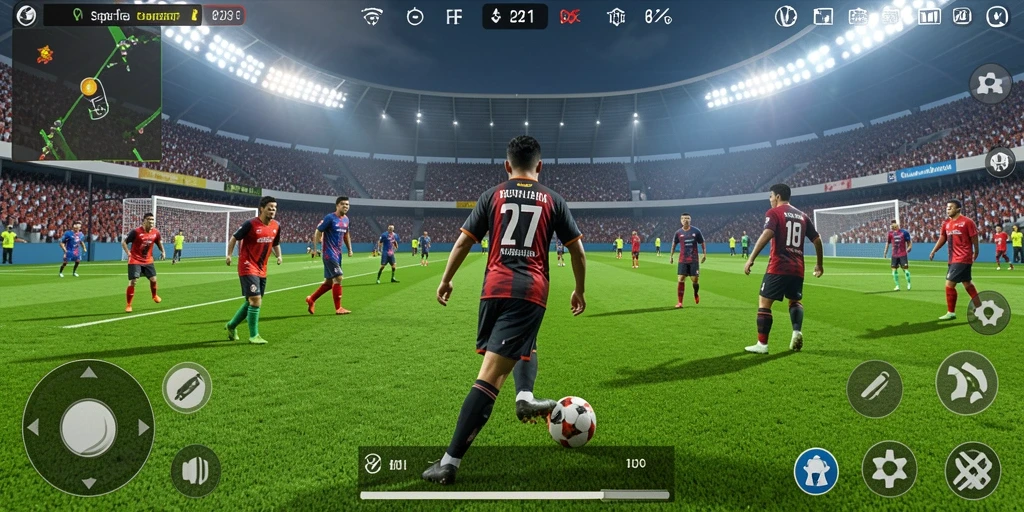 Tampilan gameplay pertandingan sepak bola yang mendebarkan di V21.